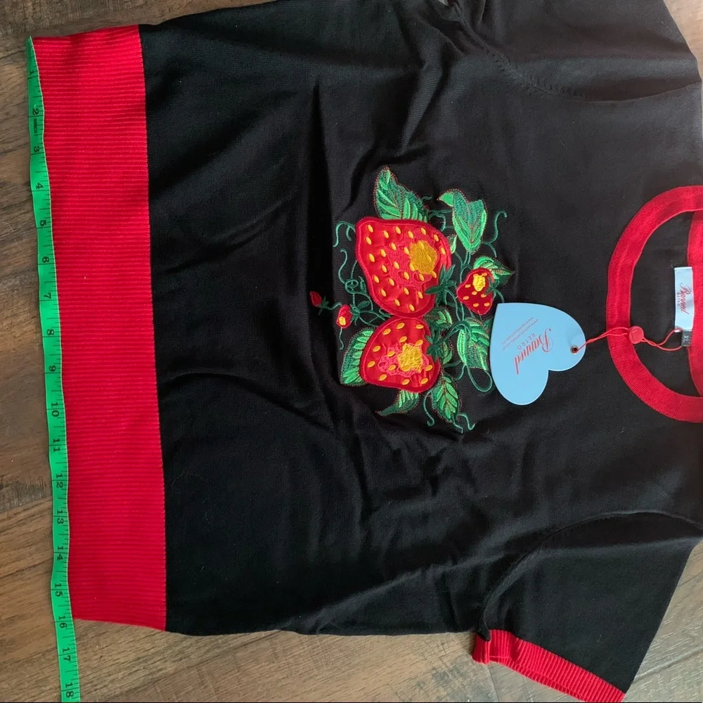 🍓Banned Retro Strawberry 🍓 Fields Knit Vintage Top Black - Picture 6 of 9